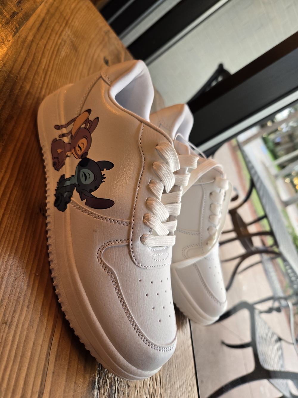 Stitch White Women's Lace-Up Sneakers with Playful Cartoon Accent New Sz 5 Women